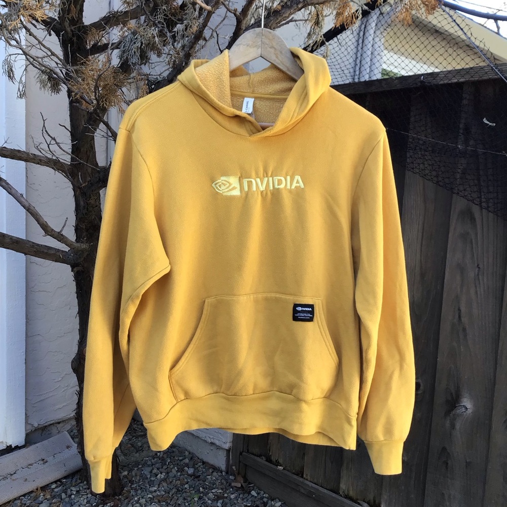 Nvidia Tech Ai Employee Promo Hoodie Yellow Embroidered Logo Mens Medium